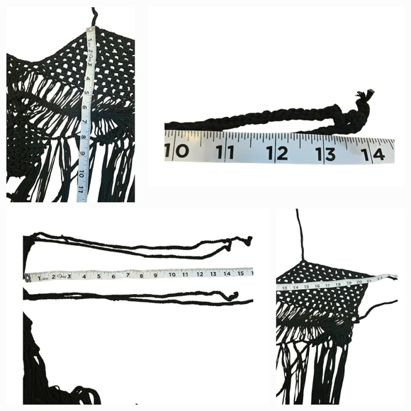 Crochet Swim Cover Up Black Open Back Fringe Boho Crop Top - Picture 16 of 16